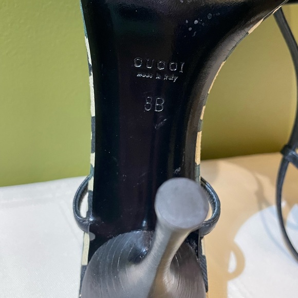 Gucci Printed Black Leather 4” Stiletto Heeled Sandal - 8 - Picture 9 of 14